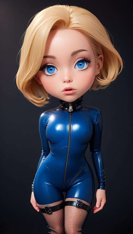 (in ARTIST style:1.7), (masterpiece:1.7), comics style, studio photo,
(somechibi, chibi, close-up Gorgeous girl face), tan,
(very detailed blue eyes:2)
(best quality:2), perfect athletic model body, (narrow waist:1.4), big perfect round breasts, (latex suit:1.4), (gorgeous face, skin texture:1.2), (ultra-wide angle:1.3), half body shot, pale skin, studio lighting,pouty lips,
goth latex, goth catsuit, transparent, see-through, fishnets, boots, skin tight, goth latex bodysuit, see-through latex bodysuit,zipper,((transparent latex)),big areolas,
black background,old photo,
(ultra sharp focus:1.8), (detailed skin:1.8), (thin lines:1.8), (best quality:1.8), <lora:glowneon_xl_v1:0.7>
<lora:SomeChibi_Chibi_Style:1>