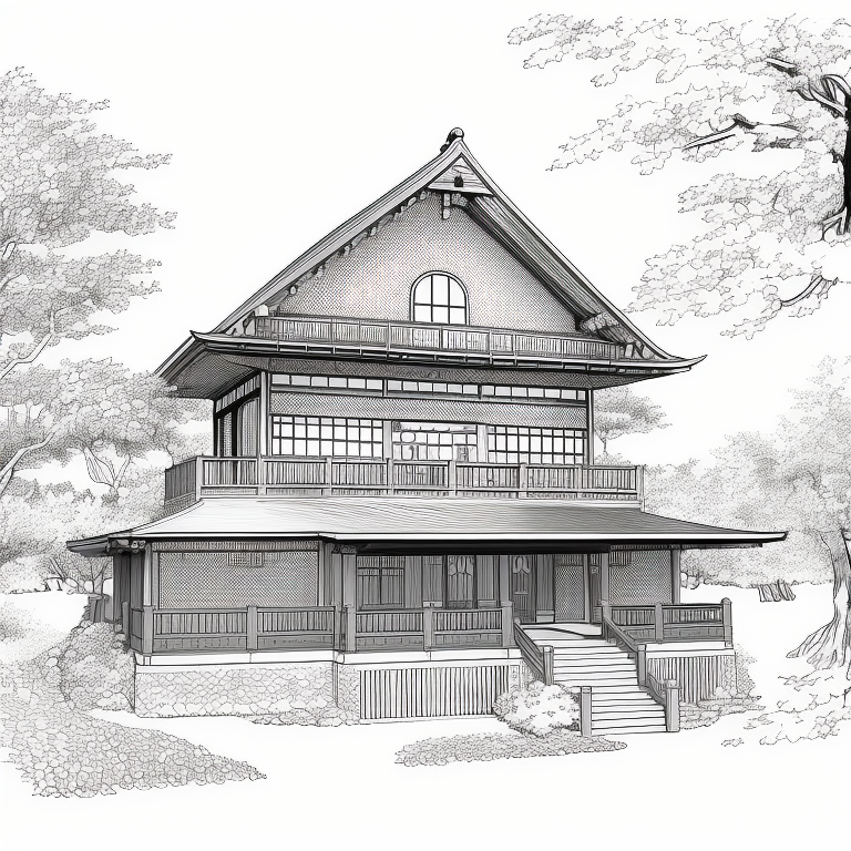 masterpiece, best quality, large japanese house surrounded by trees , in xyzsketchstyle style,  intricate details<lora:xyz...