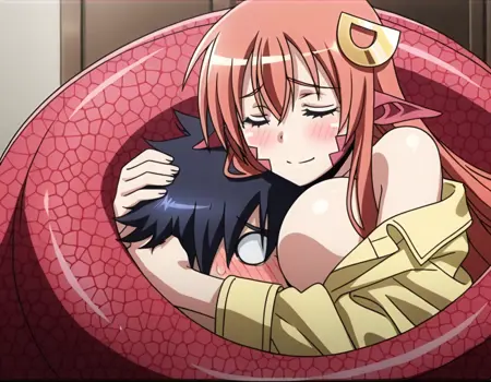 snake girl, lamia, hug, cuddle,