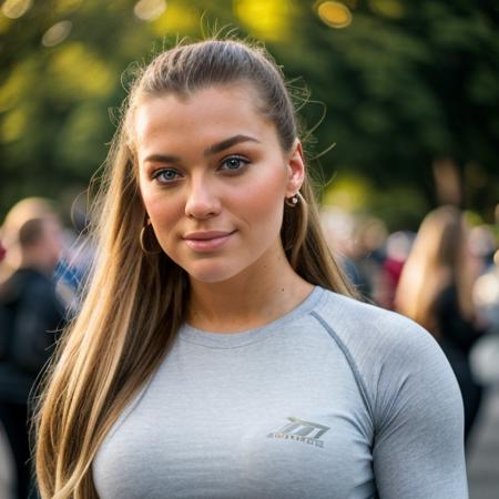 <lora:Kate_Lazov-000004:0.6>> Kate Lazov,outdoor, best quality, photorealistic, 8k, high res, 1girl, woman,(skindentation), (professional lighting, bokeh), (street), people, crowds, market,  long sleeve shirt, (gym outfit:1.2), (portait:0.8), gorgeous, bloom, floating hair,(light particles, lens flare, glowing particles:0.6), (dynamic pose), soft lighting,