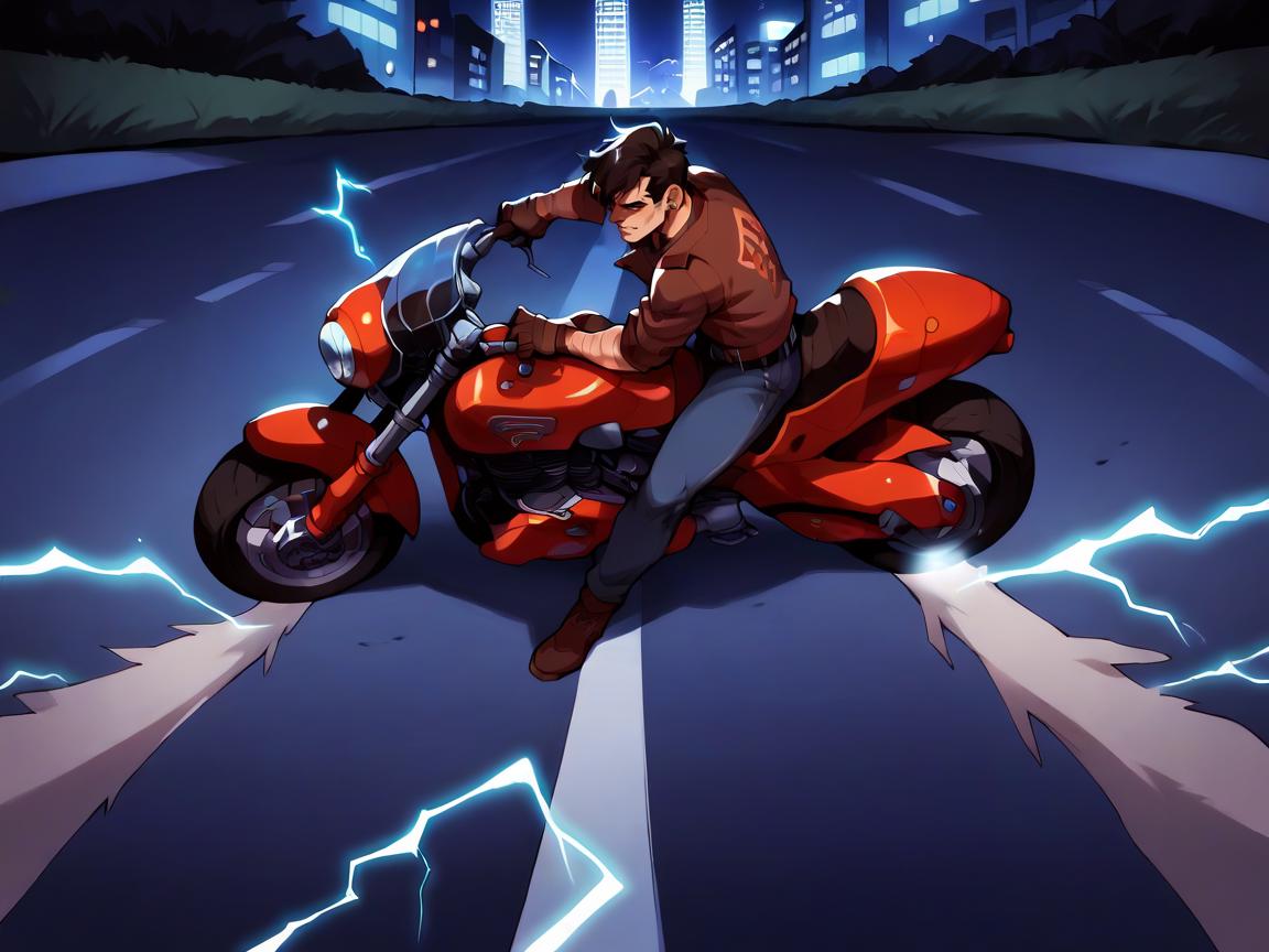 score_9, score_8_up, score_7_up, score_6_up, score_5_up,  <lora:AkiraslideXLP2:0.6> akira slide, motorcycle, motor vehicle, ground vehicle, road, solo, city, electricity, night, street, lightning, motorcycle, motorcycle