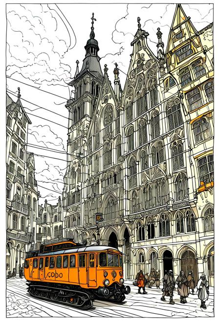 An illustrated medieval old yellow page of a ((big Walking city), solo, outdoors, sky, cloud, desert, vehicle focus, scenery, (Walking vehicle), (legged vehicle), buildings, black paint, gray paint, orange paint), text is Old English and Gothic, parchment page, intricate details, vibrant colors, high resolution, best quality, fantasy vibe
(ultra sharp focus:2), (detailed windows:2), (thin lines:2), (best quality:1.8),
<lora:MJ52:0.8> <lora:ParchartXL_CODA:1>
<lora:Apparatus_-_Traction_City_Walkers_Vehicles:0.8>,