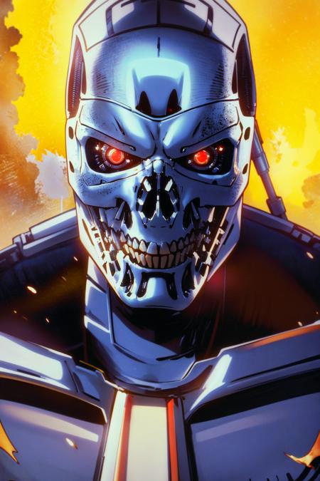 <lora:T800Endoskeleton-10:0.8>, (RAW photo, real life, absurdres, high quality, photorealistic, detailed, realistic:1.3), (solo:1.3), ((closeup head shot)), a high resolution photo of a T800Endoskeleton robot with red eyes and metal skull face and chrome metal body, eyes looking towards camera, on fire, flames, smoke and dark background, cinematic, atmospheric, 8k, realistic lighting, shot by Hassleblad H6D, Zeiss, Kodachrome, nikon, 50mm 1.2 lens, Octane Render, ultra realistic, realistic lighting, photorealistic, photorealism, photoreal, unreal engine 5, Adobe After FX, highly detailed, intricate detail