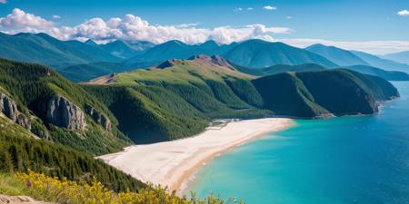 clouds,beach,mountain, 8k high quality, detailed, colorful analog photo, masterpiece, photorealistic, vibrant color film, masterclass, heavy (film grain), Fujicolor 400, Nikon F401, from above,(rating_explicit), (score_9, score_8_up, score_7_up, score_6_up, score_5_up, score_4_up, high res, 4k)