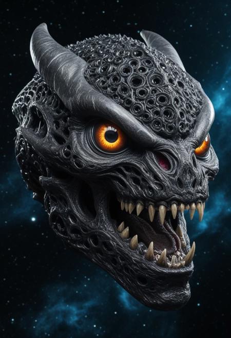 masterpiece,ultra-high resolution,incredible composition,extremely detailed, forged carbon
monster  with googly eyes, sharp teeth, rage extraterrestrial inside it, in space. made of enchanted  Macabre made of forged carbon