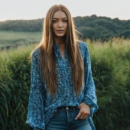 Full body photo of a woman with long straight hair,f /2.8, Canon, 85mm,cinematic, high quality, skin texture, looking at the camera,  <lora:gihadid_xl_1_standard-000094:1>