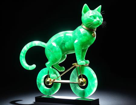 a cat  riding a unicycle  (made of glowing green Obsidian Jade:1.3) <lora:Obsidian_Jade_Style:1> <lora:add-detail-xl:1>