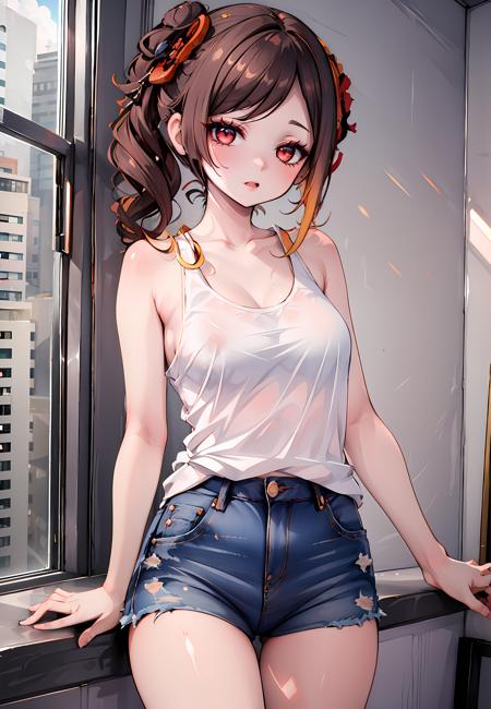 ((masterpiece,best quality)), 1girl, chiori, tank top, bare arms, denim,