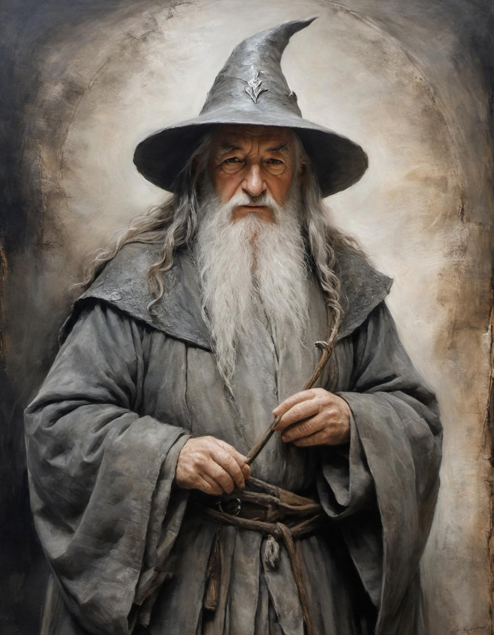 "Wizard with Long Beard and Wand"