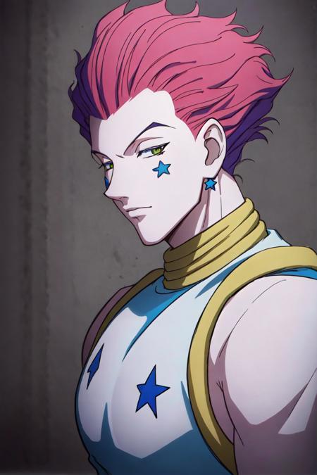 ((masterpiece, best quality)), (Hisoka:1.15), 1boy, earrings, green_eyes, heart, holding, jewelry, male_focus, pink_hair, solo, (star_\(symbol\), drop_\(symbol\):1.3), star face tattoo, portrait, hxh2011  <lora:hxh2011:0.54>, masterpiece, best quality, highres, original, extremely detailed wallpaper, extremely detailed CG, (8k:1.1), (color), trending on artstation, cgsociety, pixiv, highly detailed, award winning, (beautiful composition, coherent:1.3), (god rays:0.5), perfect lighting, cinematic lighting, intricate,  clown, (symmetrical:0.4)