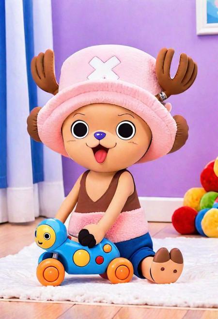 (Ultrarealist Animal:1.5) (Tony Tony Chopper:1.5) (Cute:1.3)In a bright child's room he is sitting on the floor, with some toys, he is very sweet, he is small, innocent and super cute, rays of light illuminate the little one coming from a window with white curtains, the room has a colorful bed a white and blue closet, there is a stuffed animal of the Karoo duck from One Piece next to it, as well as a lot of toys on the floor,8k,((( realistic hair))), ultradetailed background, beautiful photography, (soft fur:1.3), adorable, whimsical, affectionate, cuddling, (((soft fur))), tiny paws, expressive eyes, sunset glow,