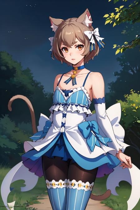 felix argyle otoko no ko hair bow dress striped ribbon detached sleeves pantyhose blue choker tail collarbone bare shoulders