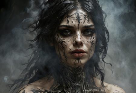 beautiful satanic femalenecromancer blood queen wraith, upside-down cross ritualistic (neck tattoo:1.3), (insanely detailed:1.5), ((solo)), (highest quality, AlessandroCasagrande, Greg Rutkowski, Sally Mann, concept art, 4k), (colourful), (high sharpness), detailed face and
eyes, Masterpiece, best quality, highly detailed photo:1, 8k,
detailed face,photorealistic, (black long Hair:1.1),(young
woman),By jeremy mann, by sandra chevrier, by maciej
kuciara, smoke and shadow, night, sharp, ((perfect body)),
realistic, real shadow, 3d, ((full body)), ((dark and gloomy
universe)), (by Michelangelo)