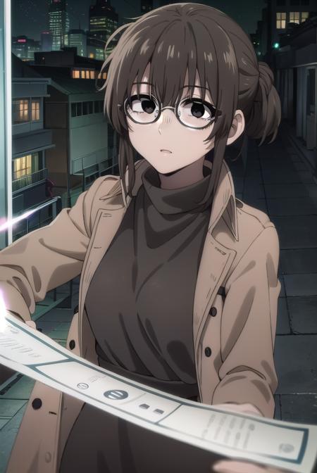 ankouguisu, <lora:anko uguisu s1-lora-nochekaiser:1>,
anko uguisu, short hair, brown hair, glasses, (black eyes:1.5),
BREAK dress, black dress, coat, turtleneck,
BREAK outdoors, city, night sky, night, moon, star \(sky\),
BREAK looking at viewer,
BREAK <lyco:GoodHands-beta2:1>, (masterpiece:1.2), best quality, high resolution, unity 8k wallpaper, (illustration:0.8), (beautiful detailed eyes:1.6), extremely detailed face, perfect lighting, extremely detailed CG, (perfect hands, perfect anatomy),