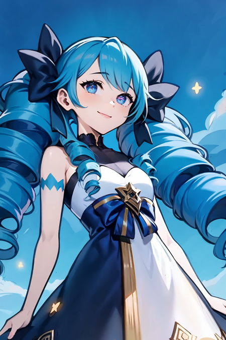 long hair  twintails twin drills blue hair blue eyes star-shaped pupils
