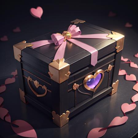 best qualitysymmetry,realistic, hason_chest_v1.0,black background,Love hearts, ribbons, roses,pink,Love hearts, ribbons, roses,gold