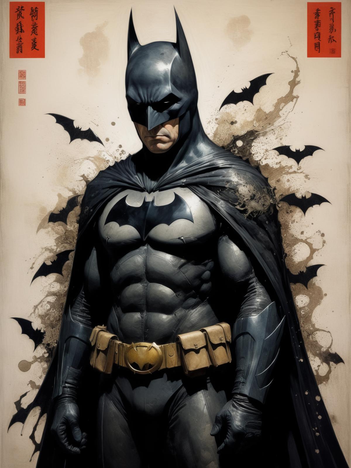 Batman in a black and gold suit.