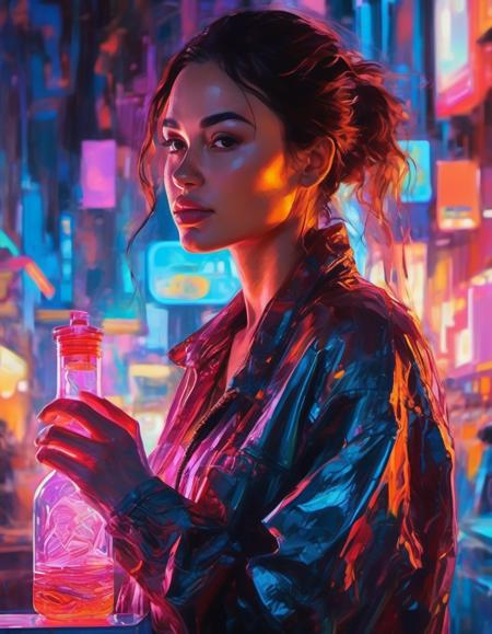 <lora:Ana Cheri:1> anchrgrc woman  art: Henry Asencio, close-up, lava lamp captured in ultra-realistic style, posing in the undulating glow of a neon atmosphere reminiscent of Syd Mead's futuristic aesthetic, the lava inside the lamp seamlessly morphs, soft focus background, neon glow, digital painting, dramatic lighting , artstation trend, sharp focus, studio photo, intricate details, high detail,