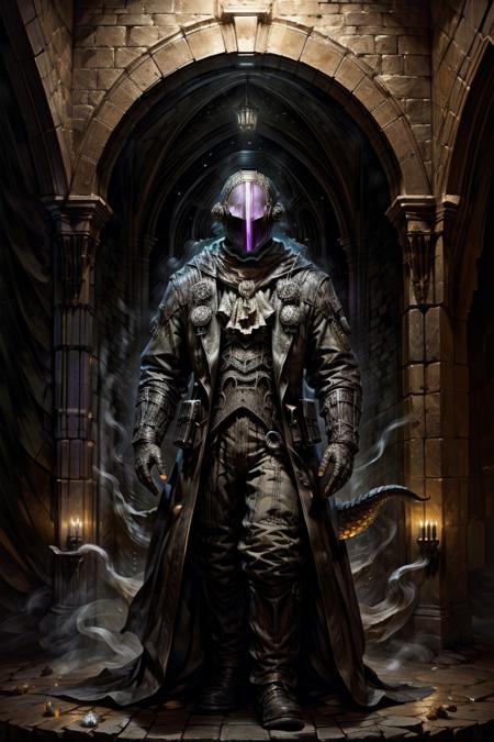 score_9, score_8_up, 8, score_7_up, solo,  
fantasy style, masterpiece, 8k, dynamic pose, 20 y.o, <lora:Fantasy_Classes_SD:1>,

(Dungeons and Dragons) Thorough, analog style, eye focus, highest quality, (highly detailed skin), full body, photo of a exquisitely beautiful,

BREAK
artificer, bdsks, bfsks, Bondrewd is a tall man sporting mostly black clothing, with a long coat and a suit. He always covers his face with a black helmet which includes a gap in the middle where violet light shines through. His second body also has a lizard-like tail, which originates from the Artifact Third Works.

His White Whistle is sculpted into the shape of two hands clasped together and is activated by rubbing instead of blowing into it, as it would be impractical to use while wearing his mask.

sharp focus, dappled lighting, (backlighting:0.7), film grain, photographed on a Sony A7R IV, 18mm F/1.7 cine lens, (highly detailed, intricately detailed), 8k, HDR, seductively posing

BREAK
(EyesHD:1.2), (4k,8k,Ultra HD), masterpiece, best quality, ultra-detailed, very aesthetic, sharp focus, depth of field, ray tracing, best lighting, detailed illustration, detailed background, cinematic, 
BREAK 
detailed background, dynamic action image,

BREAK
oil painting, BadDream, negative_hand, NEG_EMBED_STABLE_YOGI_V3, FastNegativeV2, AissistV2
(detailed:1.3), (sharp focus:1.1), medieval style, (expressive face:1.2),,