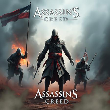 Me puedes hacer una imagen de un nuevo juego de Assassin's creed, ambientado en la segunda guerra mundial (sería la imagen de la portada del juego)