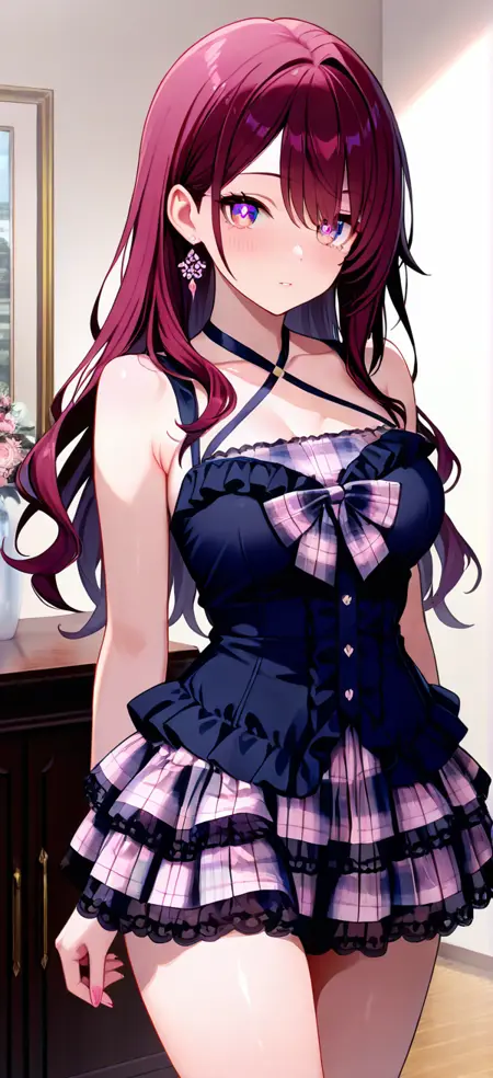 Pink plaid off shoudler