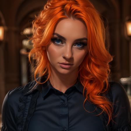 gigi dolin blue eyes, long hair, orange hair