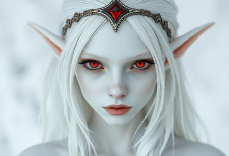 albino elf girl, red eyes, white skin, white hair, sexy