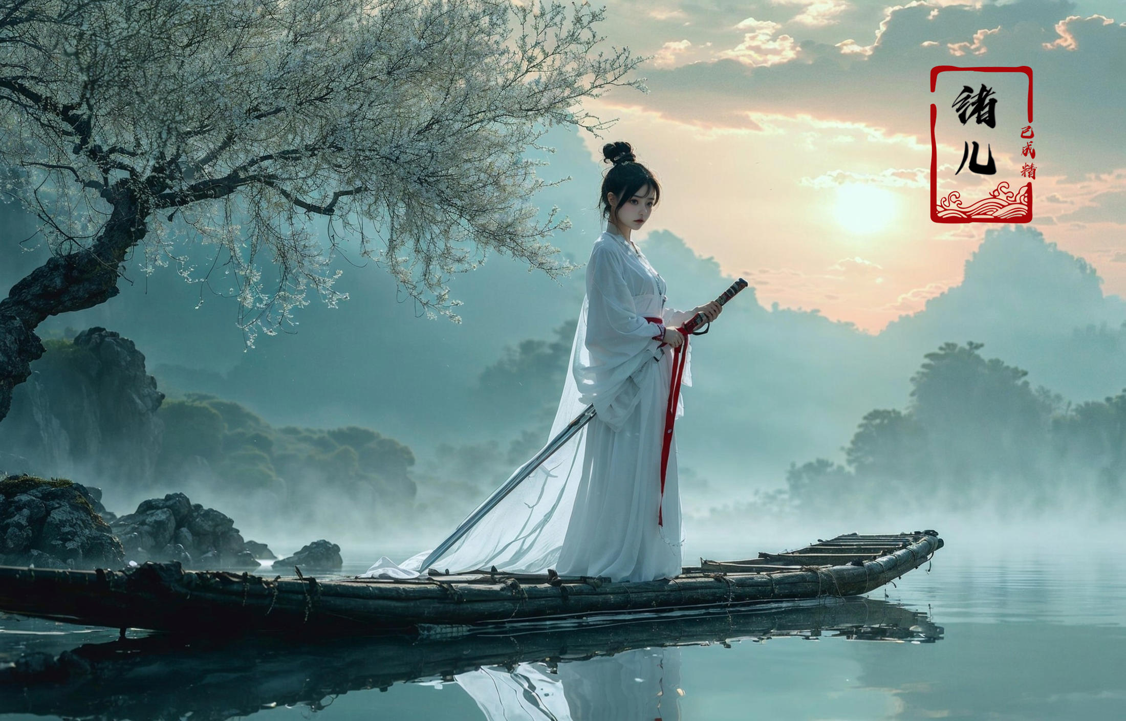 绪儿-山水渔夫 long raft with Landscape fisherman image by XRYCJ