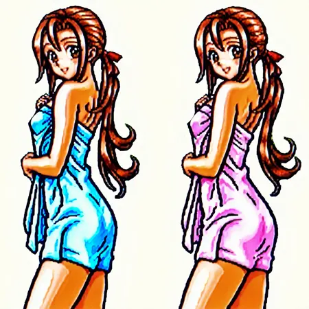 SFC SUPER桃太郎電鉄HAPPY 女風呂 登別  茶髪ポニーテール少女 / SFC SUPER momotarou dentetsu HAPPY onna-buro noboribetsu brown ponytail girl.