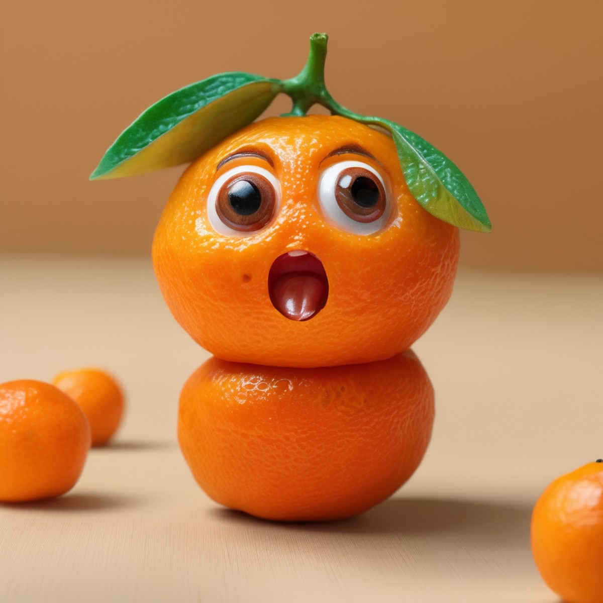 Surprised Orange, Wide-eyed Expression, Vibrant Orange Palette, Bumpy Texture, Miniature Scale, CtFruitsRedmAF, <lora:CtFr...