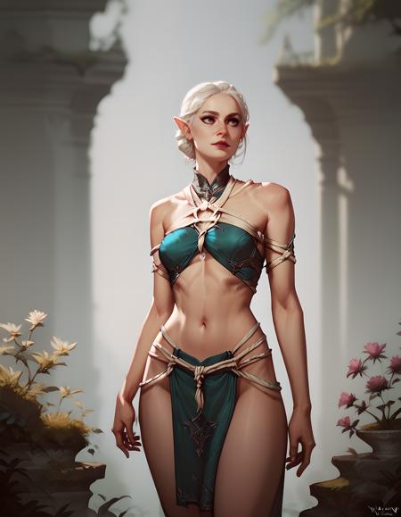 lavellan wardrobe01 white ropes, bare shoulders navel midriff staff