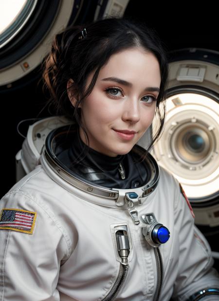 RAW Photo, DSLR, professional color graded, BREAK photograph of sw33tief0x woman, smile, wearing astronaut suit, in space station, sharp focus, HDR, 8K resolution, intricate detail, sophisticated detail, depth of field, analogue RAW DSLR, photorealistic, looking at viewer, <lora:sw33tief0x:0.55>, <lora:detailed_eye:0.8>,