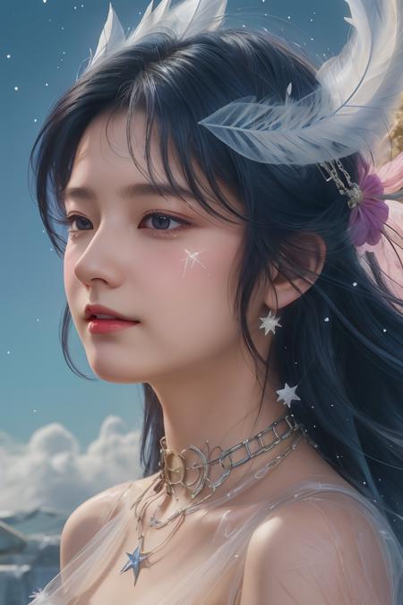 (extremely detailed CG unity 8k wallpaper),(masterpiece),( best quality),( ultra-detailed),( best illustration),(best shadow),( an extremely delicate and beautiful), dynamic angle, floating, finely detail,( bloom),( shine), glinting stars, classic,( painting),1girl,slave,(black_dress),(very_long_black_hair),diamond and glaring eyes,(( beautiful detailed cold face)),tears,smile,medium_chest,star hair ornament,dishevelled hair,(floating feathers),black feathers,(collar),((cage)),((Chains)),moon,mist,starryNebula,<lora:my_mergeV5:0.5>,  <lora:caise:0.4> <lora:fashionGirl_v54:0.3>