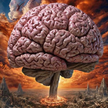 (overwhelmingly weird:1.2), (extremely detailed:1.0), intricately (hyper-realistic:1.0) brain. (overwhelmingly chaotic occult, captivating chaos cult brain:1.2). (elaborately chaotic:1.0), Vast, insane, landscape of (incredible, amazing, chaotic brain life absurdity:1.0). cult LSD brain drug acid party. (insanely strange:1.0), psychedelic perfections, demonic clouds, hypnotic sky. drug brain. druggy brain of all the fun.
