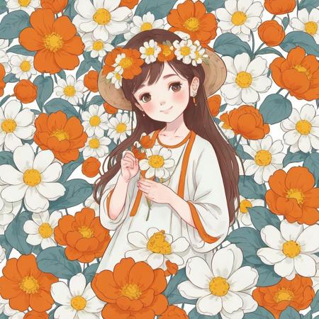 1girl,  , flower , white background, JSM , <lora:huahui:0.7>,