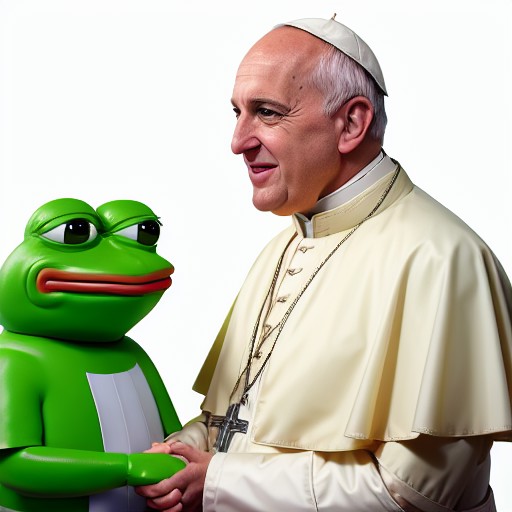 realistic PepeFrog shaking hands with the pope <lora:PepeFrog:0.75>