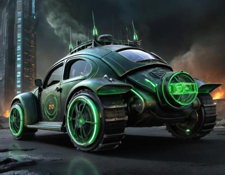 Metal gear Style,  Batman in a cyberpunk universe, with cyberpunk augemntations,  in a DonMV01dfm4g1c3XL city top background, DonMG414XL suit    Metal gear Style, tiger war tank with turret and machine gun attached, huge canon, armour and machine guns, fuel rezervoirs for tank, volkswagen beetle design, extreme opulence, elegant front grill, elegant luxury beetle as tank, design like an alien insect natural style, war tank is huge, limousine, long, science fiction husk, industrial luxury war machine, extreme luxury, husk, walking like insect, beetle appearance with hairs, race, luxury beyond belief, Rolls Royce like front grill,  fantasy, 3d render style, hyperrealistic,   very sharp background, clear objects, in modern destroyed ruin glass city environment with white buildings burning, desolate, smoke, buildings in the style of Tokyo, background, turned on lights, volumetric fog, machine multiple colors DonMV01dfm4g1c3XL, intricate sky, RTX reflections, nebula sky, clouds of liquid lava and thunder lightning, gran turismo, in highlands landscape,extreme elagance