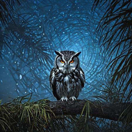 owl on a tree branch,
double exposure, 
palm trees, 
fog, 
beautiful night landscape with a full moon, 
concept art in a surreal and fantasy setting, 
combining the artistic styles of Jose Royo, 
Boris Vallejo, 
with high detail, 
hyperrealism. The 8k image, 
created in the impressionist style influenced by the works of Carne Griffiths, 
Russ Mills, 
Mark Demsteder, 
Andreas Lee, 
Vadim Kashin, 
Degas, 
Monet, 
is distinguished by the precision and beauty of anatomy, 
symmetrical composition in the center, 
three-dimensional lighting, 
rays, 
bright color reflections., 
clarity, 
the best result in the field of visualization, 
the best result in the field of a very beautiful face, 
Gothic style. style, 
shades, 
divine presence, 
cinematic quality, 
clear focus, 
studio shooting, 
16K UHD resolution, 
masterpiece ultrarealism, 
masterpiece detail, 
dynamic composition, 
hyperrealism, 
masterpiece hyperrealism