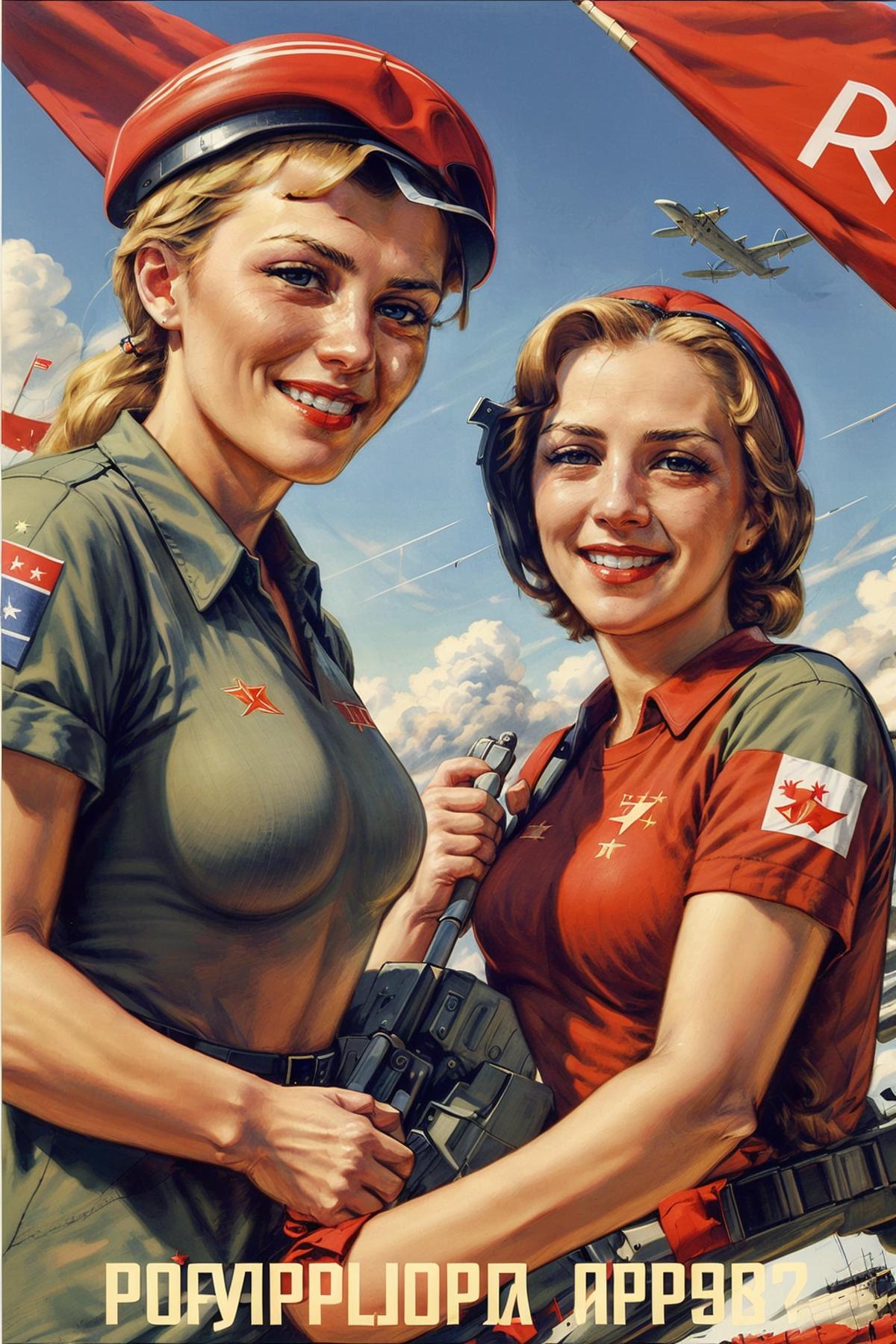 Two Women in Military Uniforms Holding Guns and Smiling