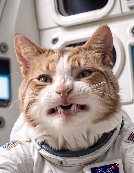 (closeup cinematic), an astronaut cat, NASA photoshoot, 2D, colorful, scrunge