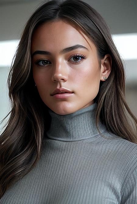 beautiful young woman (EP3ll4M3nd3ls0hn:.99), perfect hair, jewellery, ((portrait)), (closeup:1.2), ((from the waist up)),  (( office  :1.2)), natural skin texture,  (( Ribbed Turtleneck :1.2)), 24mm, 4k textures, soft cinematic light, adobe lightroom, photolab, hdr, intricate, elegant, highly detailed, sharp focus, ((((cinematic look)))), soothing tones, insane details, intricate details, incredibly_absurdres, hyperdetailed, low contrast, soft cinematic light, exposure blend, hdr, faded, now, ("I've got a bad feeling about this.":1.1)