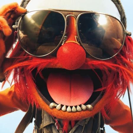 ((( a man flying a ww2 plane with sunglasses))) <lora:TheAnimalLoRA:0.8> theanimal, red hair, spiky teeth, bushy eyebrows, red full beard, collar with spikes, wristband with chains,   <lora:real_slider_v2:-4>