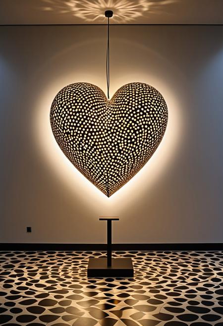 "Always have hope". a broken heart,  uncanny lifelike installations,  graceful poses,  mystical elements,  interplay of light,  political commentary,  bold patterns,  playful and serious tone balance,  rhythmic compositions