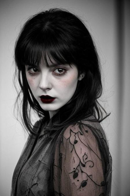 brunnete goth girl smoking cigarete | tattoo | sad | dark | in dark room | Adult | Dark