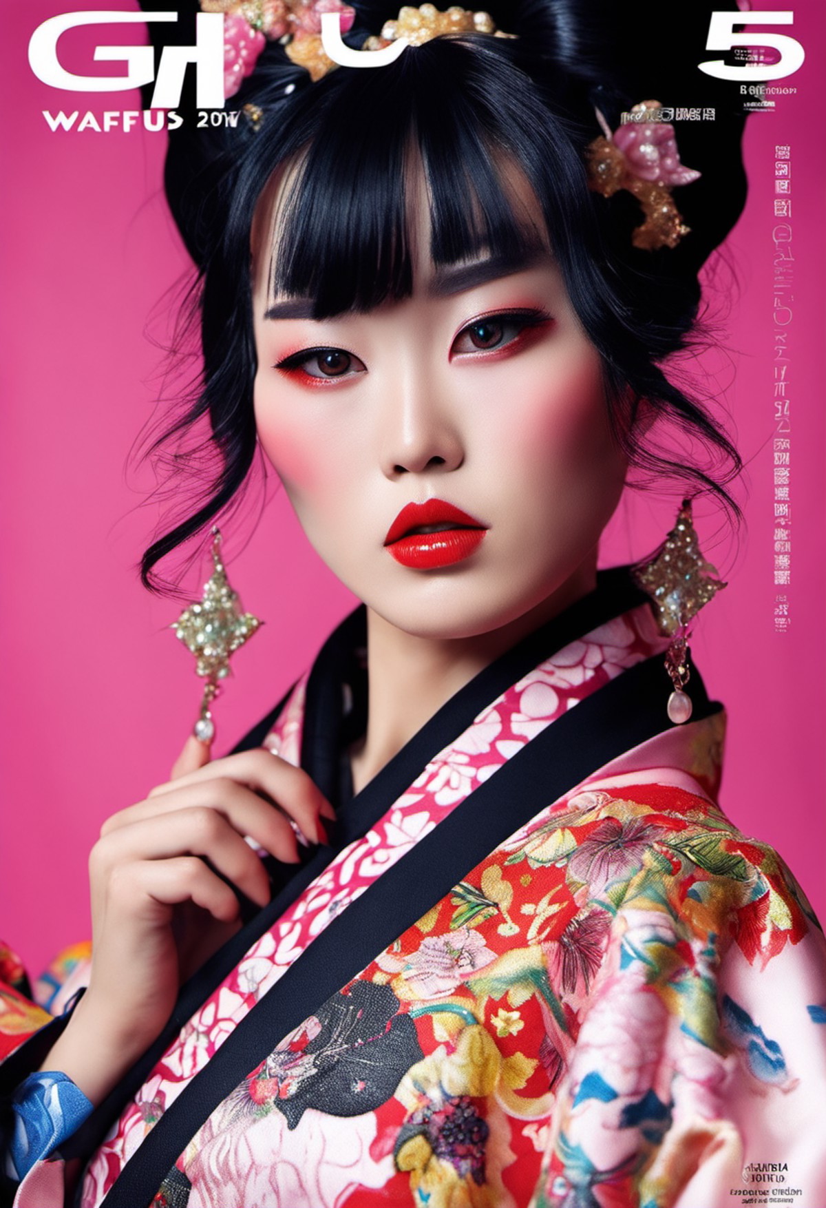 ('Waifu' Magazine cover:1.3) (minimal design, clear title header), (Candid 1.3), photo of a vivacious (Japanese|Israeli) s...