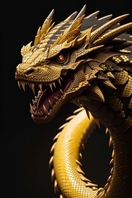 Asian dragon gold snake gradient vibrant neon colour, rough, textural, broad brush strokes, red color prominent detailed, alienzkin, silhouette, spotlight, dark theme, c4d, blender, raytracing, unreal engine 5, render 3d, face close up,