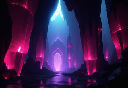Cave City, darkness, concrete, crude, giant cavern, giant size, rp_slgd, cybernetic, future aesthetic, lighting