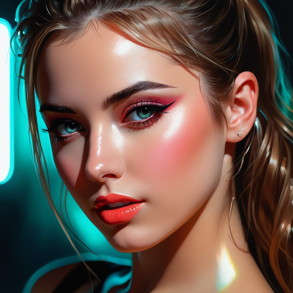 close-up,  8k,  hdr,  rgb,  portrait,  girl from gta vice city,  in the style of Alyssa Monks and Glenn Brown style,  soft...