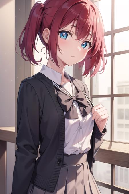 rubykurosawa, <lyco:rubykurosawa-lyco-nochekaiser:1>, 
ruby kurosawa, aqua eyes, medium hair, red hair, two side up, twintails, (flat chest:1.2), 
BREAK black socks, bow, bowtie, brown footwear, buttons, grey sailor collar, grey skirt, loafers, long sleeves, miniskirt, pleated skirt, sailor collar, school uniform, serafuku, shirt, shoes, skirt, uranohoshi school uniform, white shirt, winter uniform, yellow bow, yellow bowtie,
BREAK looking at viewer, 
BREAK indoors, classroom, 
BREAK <lyco:GoodHands-beta2:1>, (masterpiece:1.2), best quality, high resolution, unity 8k wallpaper, (illustration:0.8), (beautiful detailed eyes:1.6), extremely detailed face, perfect lighting, extremely detailed CG, (perfect hands, perfect anatomy),