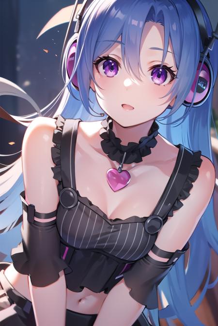 5pb, <lyco:5pb-lyco-nochekaiser:1>,
5pb, blue hair, (purple eyes:1.1), long hair, (parted bangs:1.5), (small breasts:1.2),
BREAK headphones, midriff, skirt, tattoo, black skirt, choker, belt, pink belt, bracelet, heart, heart necklace, musical note, musical note print, sleeveless, sleeveless dress, frills, frilled skirt,
BREAK looking at viewer, upper body, fully body,
BREAK outdoors,
BREAK <lyco:GoodHands-beta2:1>, (masterpiece:1.2), best quality, high resolution, unity 8k wallpaper, (illustration:0.8), (beautiful detailed eyes:1.6), extremely detailed face, perfect lighting, extremely detailed CG, (perfect hands, perfect anatomy),